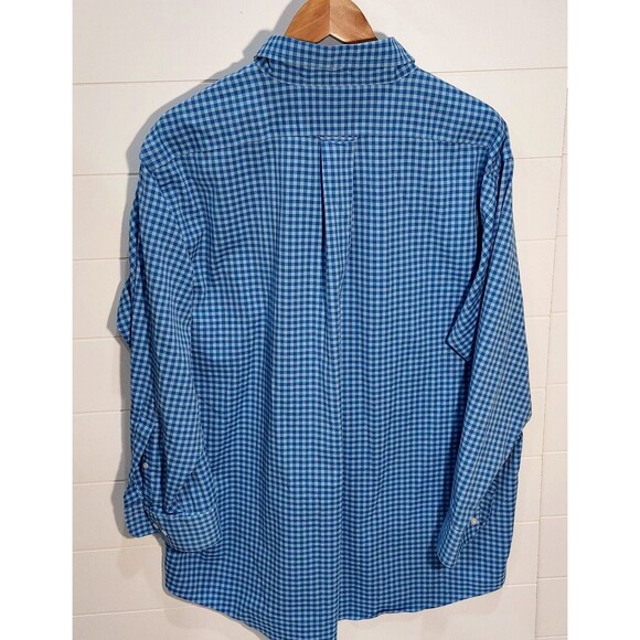 Berkley Jensen Wrinke Free Mens XL (17-17 1/2) Blue Checked Plaid Long Sleeve - Picture 2 of 9